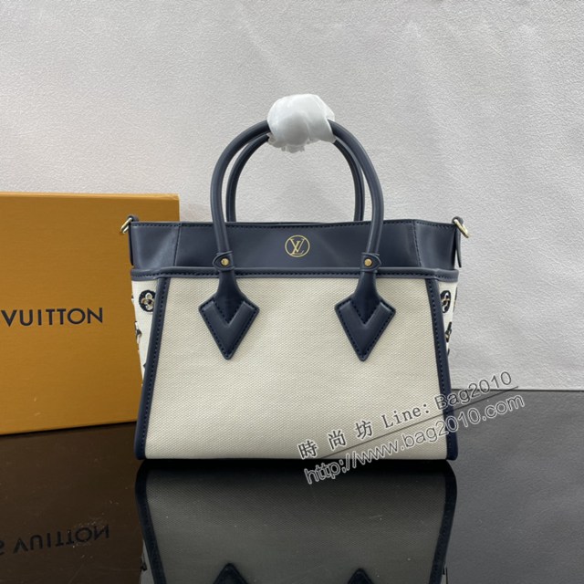 Lv路易威登2023專櫃新款On My Side小號手袋 LV帆布拼皮手提肩背女包 M22195 M59905 ydh5160